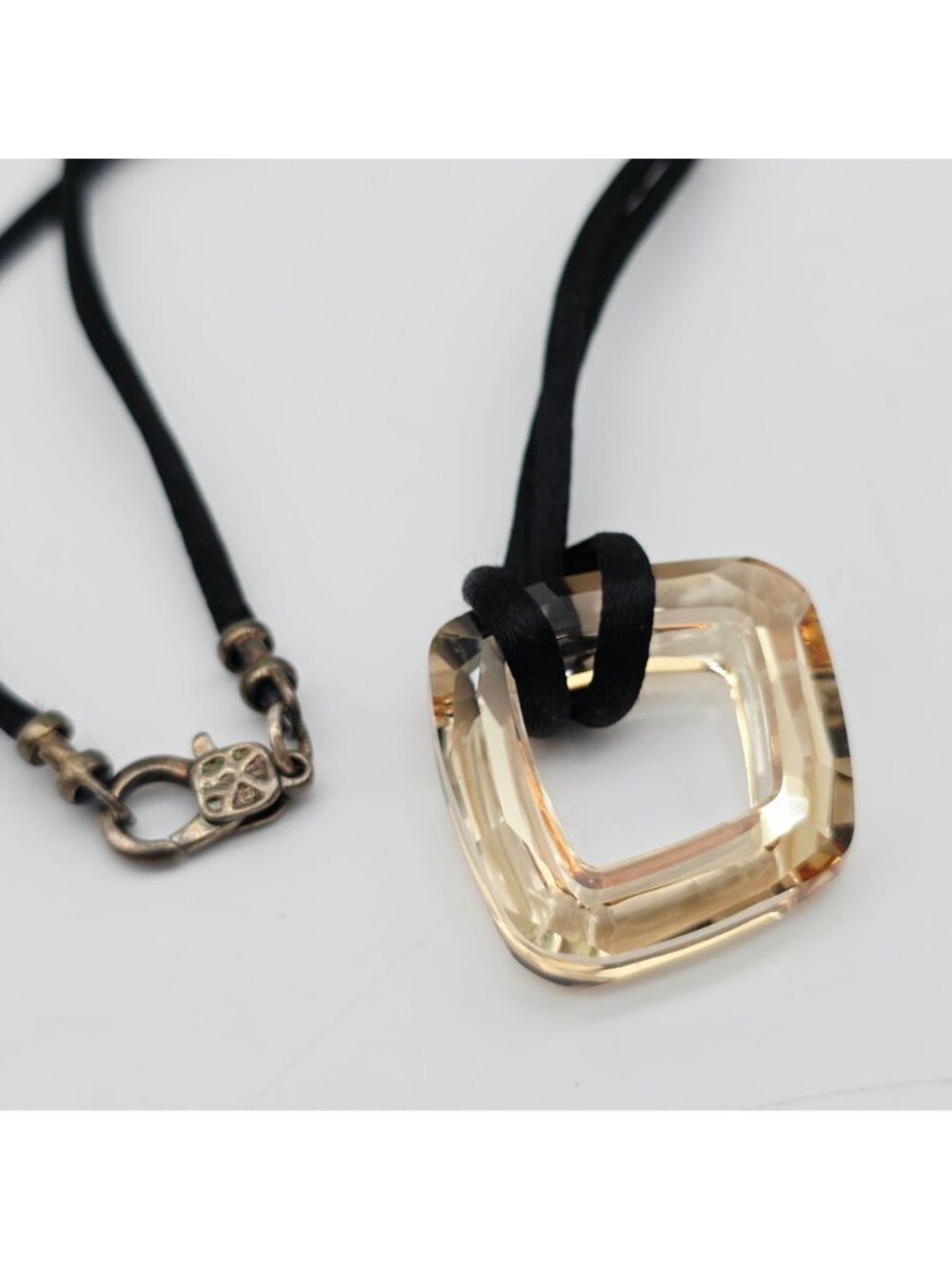 Geometric Crystal Pendant Necklace With Black Cord And Lobster Clasp Closure - Picture 7 of 7